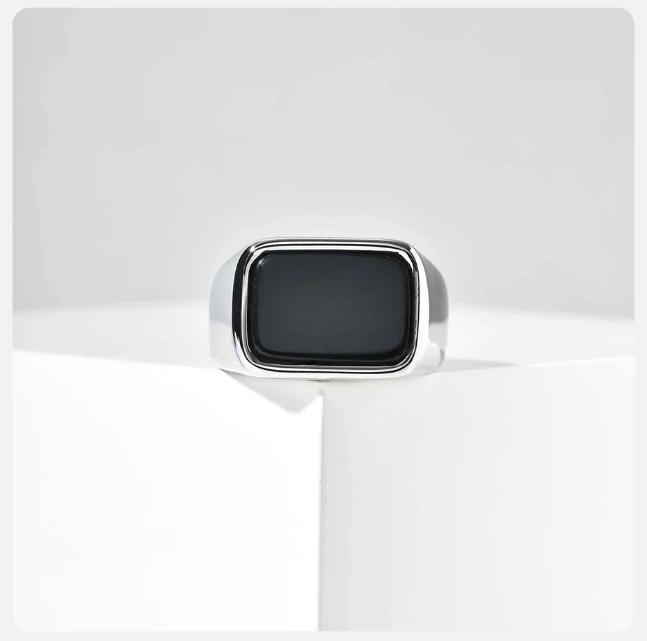Vnox Men's Stainless Steel Geometric Glass Stone Signet Ring, 12.8mm Width Size 7-12 Waterproof Rectangle Top Ring Gift for Men‌