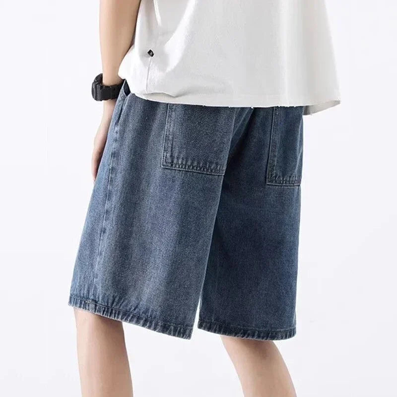 Men New Casual Shorts Male Summer Fashion Straight Leg Five Quarter Loose Fit Denim Pants High Street Wide Leg Baggy Pants