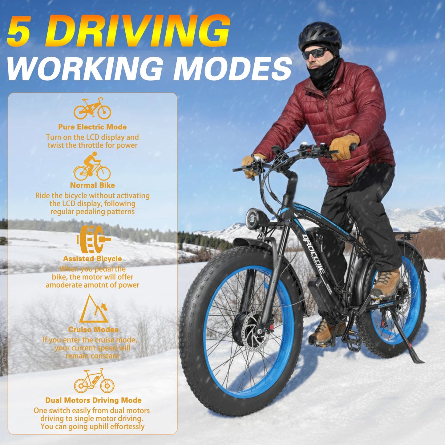 BAOLUJIE 2602 Ebikes for Adults Peak 3000W Electric Bicycle E bike 48V 23AH Dual Motor 26" Electric Bike Hydraulic Disc Brakes