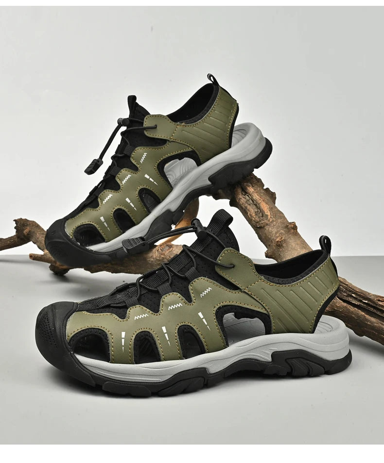 Jumpmore Fashion Men's Leather Sandals Summer Outdoor Hiking Shoes Size 38-45