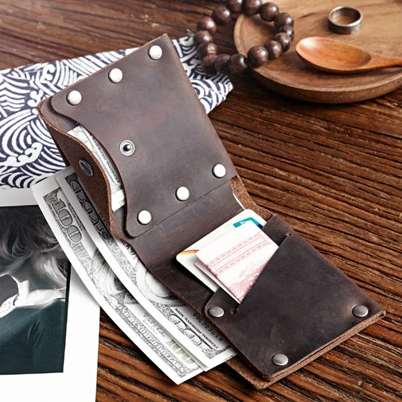 Vintage Genuine Leather Wallet for Men Handmade Card Holder Coin Pocket Purse Money Clip