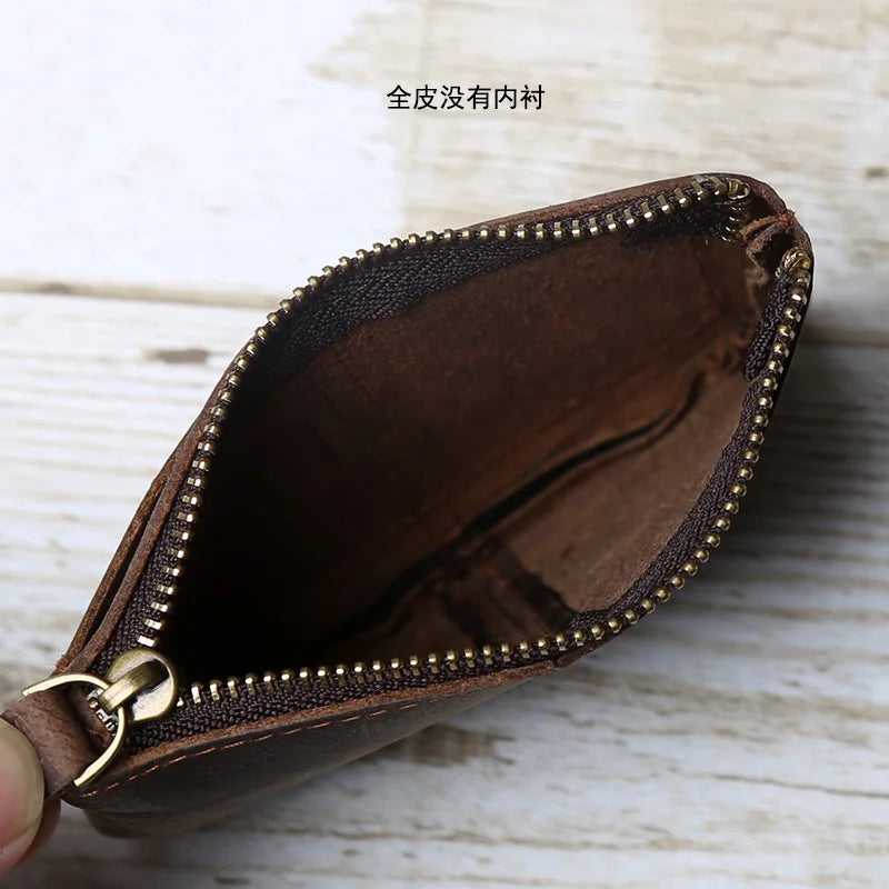 Hand-Made Leather Mini Wallet Man Retro First-Layer Cow Pickup Bag Change Purse Crazy Horse Leather Simple Driver's License Bag