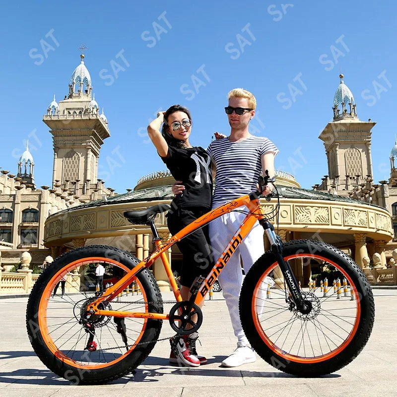 AAFor Leopard 26 Inch 7 Gear Shock Big Tyre Double Disc Brake Snowmobiles Mountain Bike Fat Tyres Beach Bicycle