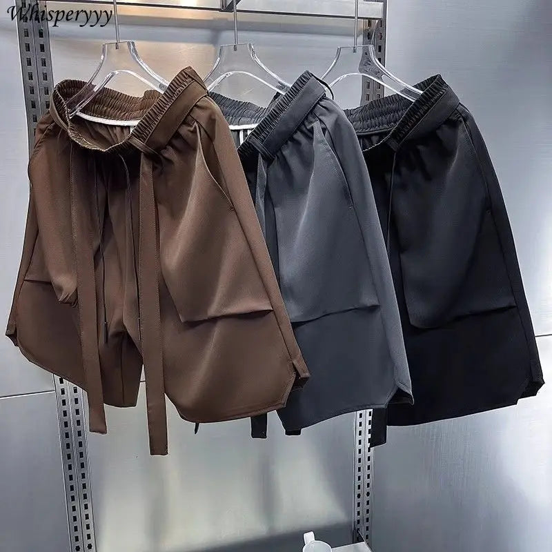 Summer New Shorts Men Thin Casual Loose Tooling Five-point Pants Solid Pocket Pantalones Cortos Hombre Elastic Waist Sweatpants