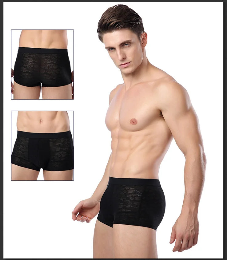 Men Boxer Underwear Sexy Ultra Thin Strectch See Through Panties Ice Silk Breathable Mid Waist Solid Underpants Male Briefs