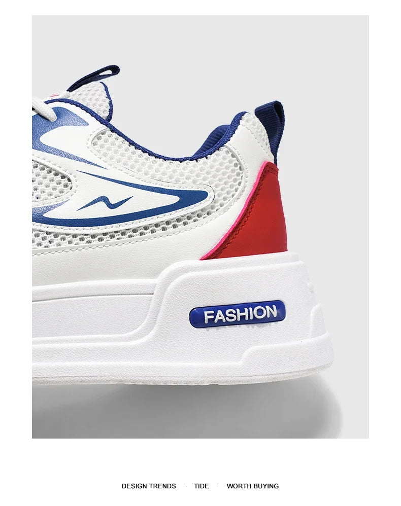 Men's Sneakers for Spring and Summer Are Breathable Fashionable Low-top Round-toe Lace-up and Color-blocked Sports Shoes