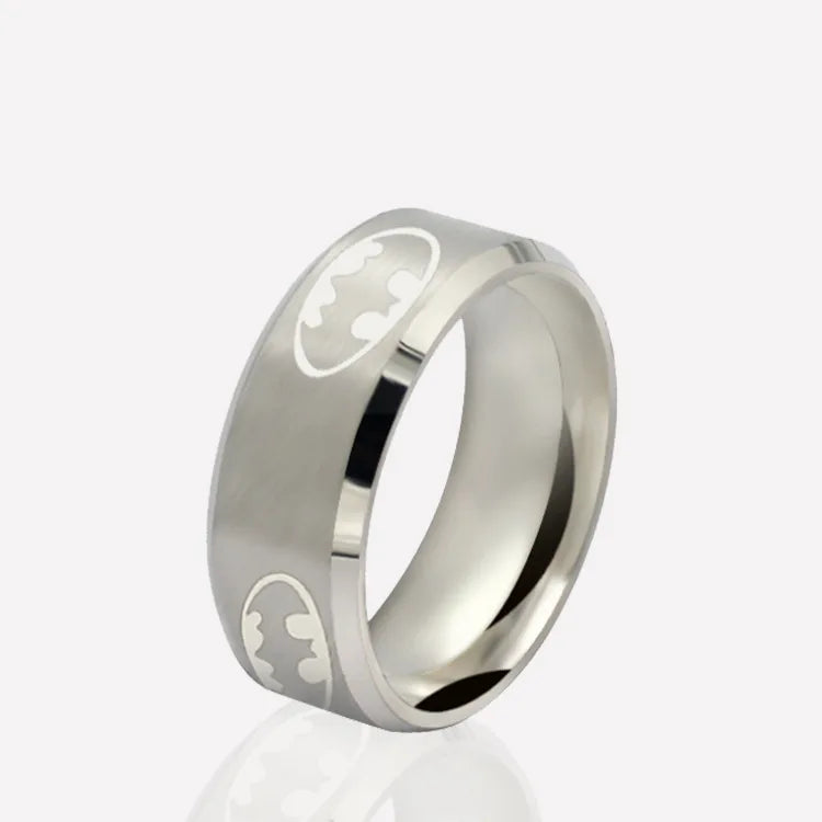 8mm Fashion Laser Logo Bat Rings Stainless Steel For Men Anti Stress Lucky Jewelry Gift Wholesale