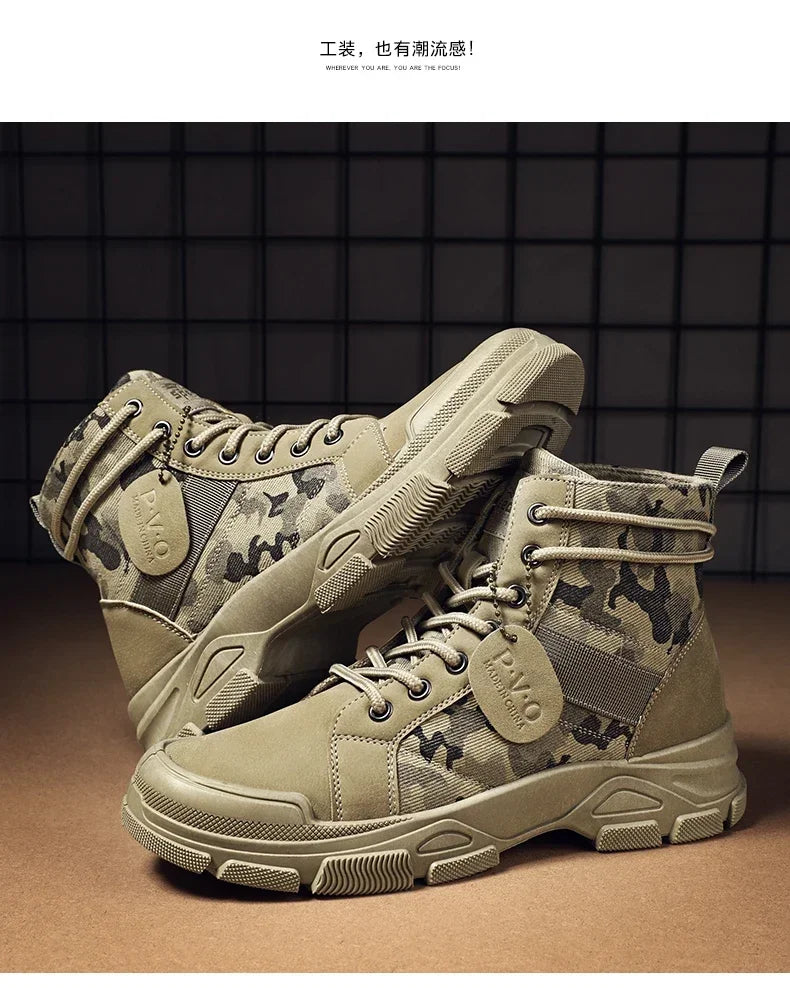 Military Boots for Men Autumn High Top Camouflage Desert Casual Flats Mens Boot Breathable Non Slip Work Shoes Zapatillas Hombre