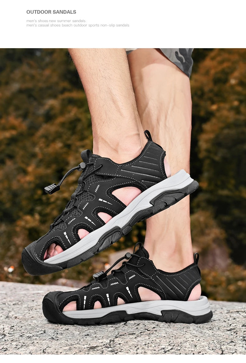 Jumpmore Fashion Men's Leather Sandals Summer Outdoor Hiking Shoes Size 38-45