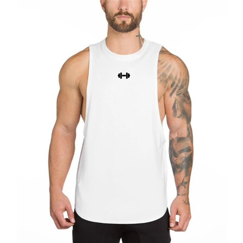 Mens Workout Muscle Sleeveless T-Shirts Gym Bodybuilding Fitness Sport Tank Tops Summer Breathable Cotton Loose Elastic Singlets