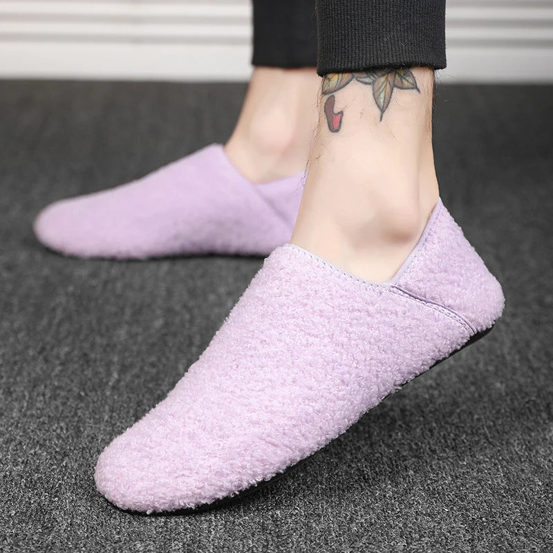 Men Winter Slippers Women Warm Shoes Soft Plush Flats Casual Shoes Male Loafers Lightweight Home Walking Couples Shoes Footwear