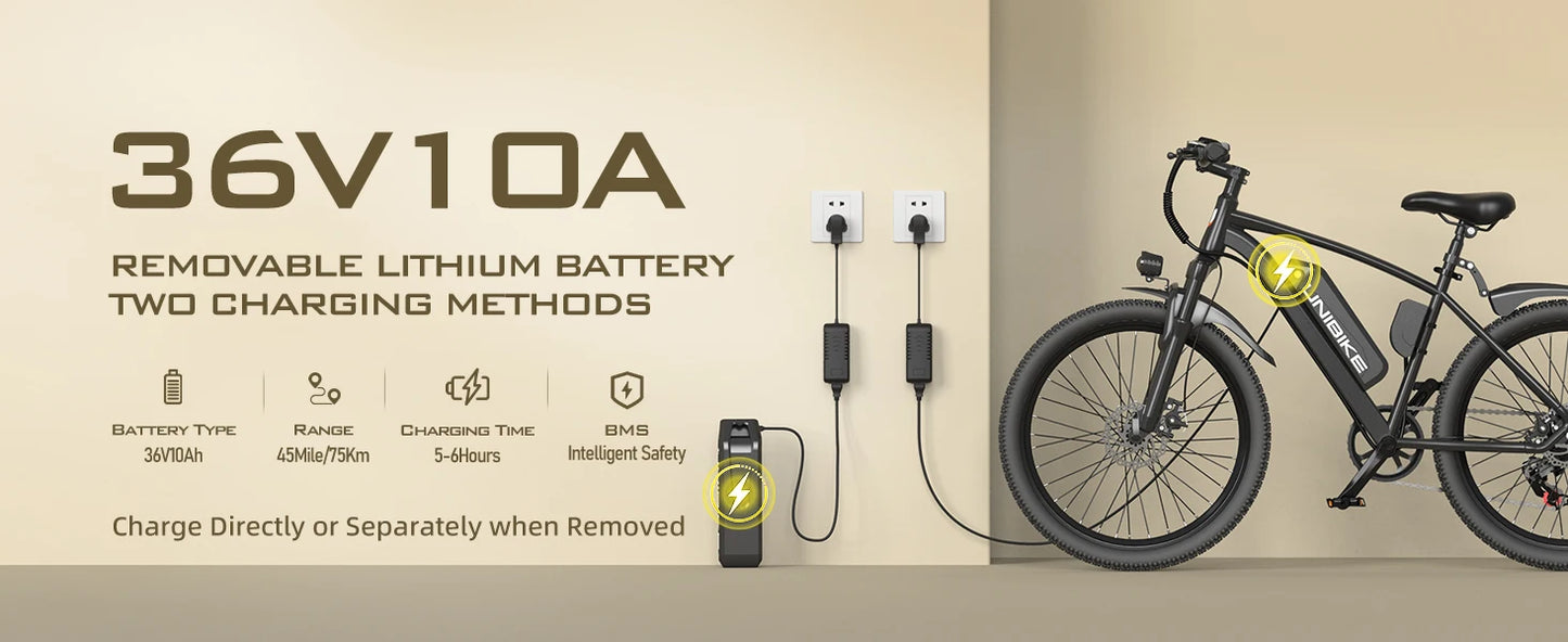 26'' Electric Bike for Adults,750W Peak Motor Mountain Ebike,22MPH Up to 45 Miles,7-Speed,Removable Battery,Commuter E-Bike