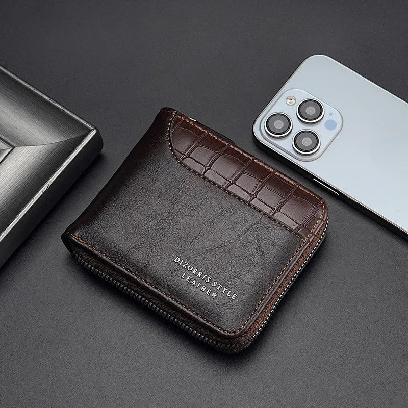 Leather Men’s Wallet Luxury Mens Purse Male Zipper Card Holders with Coin Pocket Rfid Wallets Gifts for Men Money Bag