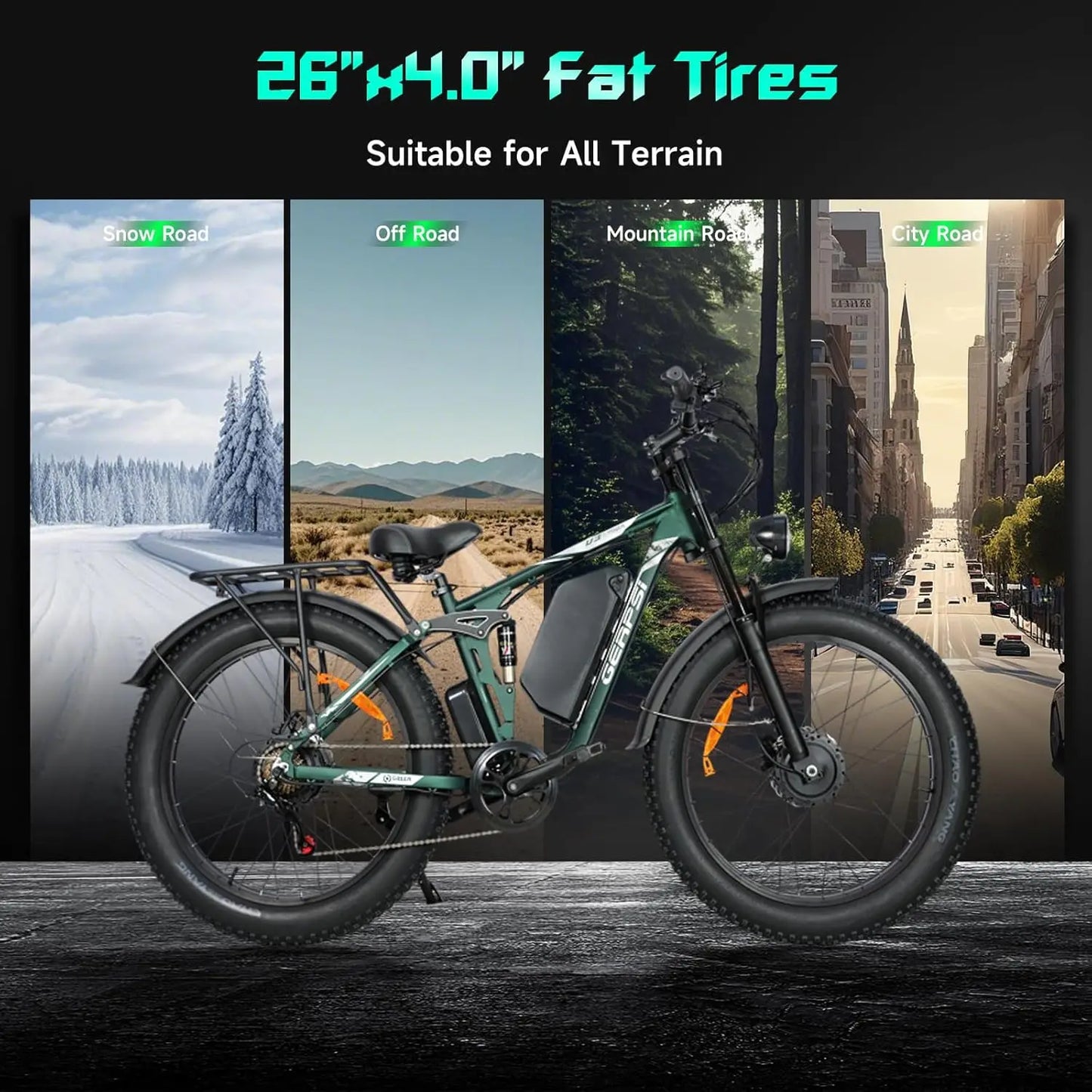 BAOLUJIE Peak 5000W Electric Bikes for Adults，Electric Dirt E Bike，26 Inch Fat Tire Dual Motor Ebike Mountain Electric Bicycle