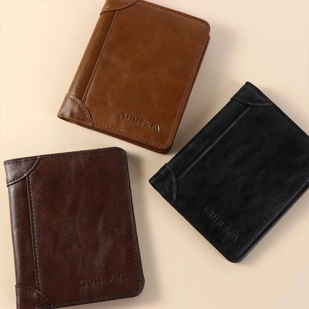 Leather 2 Fold Wallets Urban Recreational Style Soft Men's Short Wallet Multifunction Solid Color Male Leather Purse Shopping