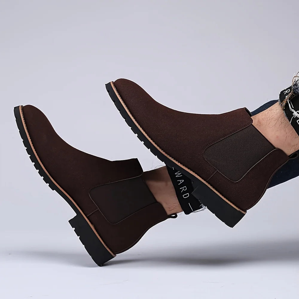 Men's Round Toe Mid-Top Boots, Fashionable Frosted Chelsea Boots, Slip-On Casual Boots