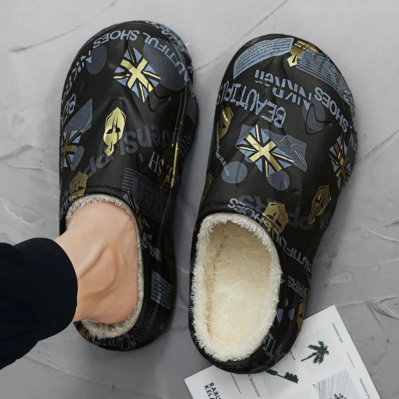 Slippers for Men Wear-resistant Shoes for Men Men's Flip Flops Added Cotton Waterproof Slipper Soft and Comfortable Non-slip