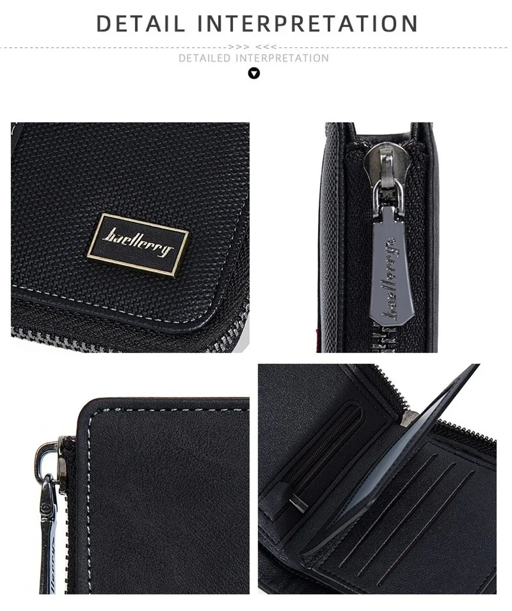 Fashion PU Leather Men's Wallet Multi-functional Zipper Closure Business Wallet Large Capacity Square Short Card Bag Male