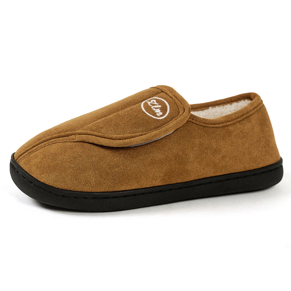 Slippers for Men Suede Leather Non-Slip Slip-on Shoes Comfy Warm Plush Walking Shoes Indoor/Outdoor for Diabetic Swollen Feet