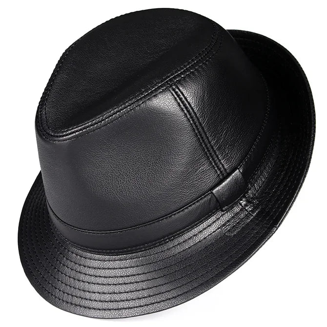 Real Leather Quality Genuine  Jazz Fedora Gentleman  SheepSkin Short Brim Black/Brown Hip Pop Fitted Top Hat Male Shows