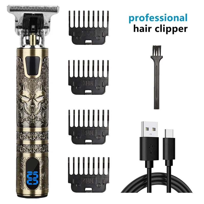 Professional Men's Electric Hair Clipper with LCD Display, USB Rechargeable for Faded Haircuts, Barber-Grade Trimmer