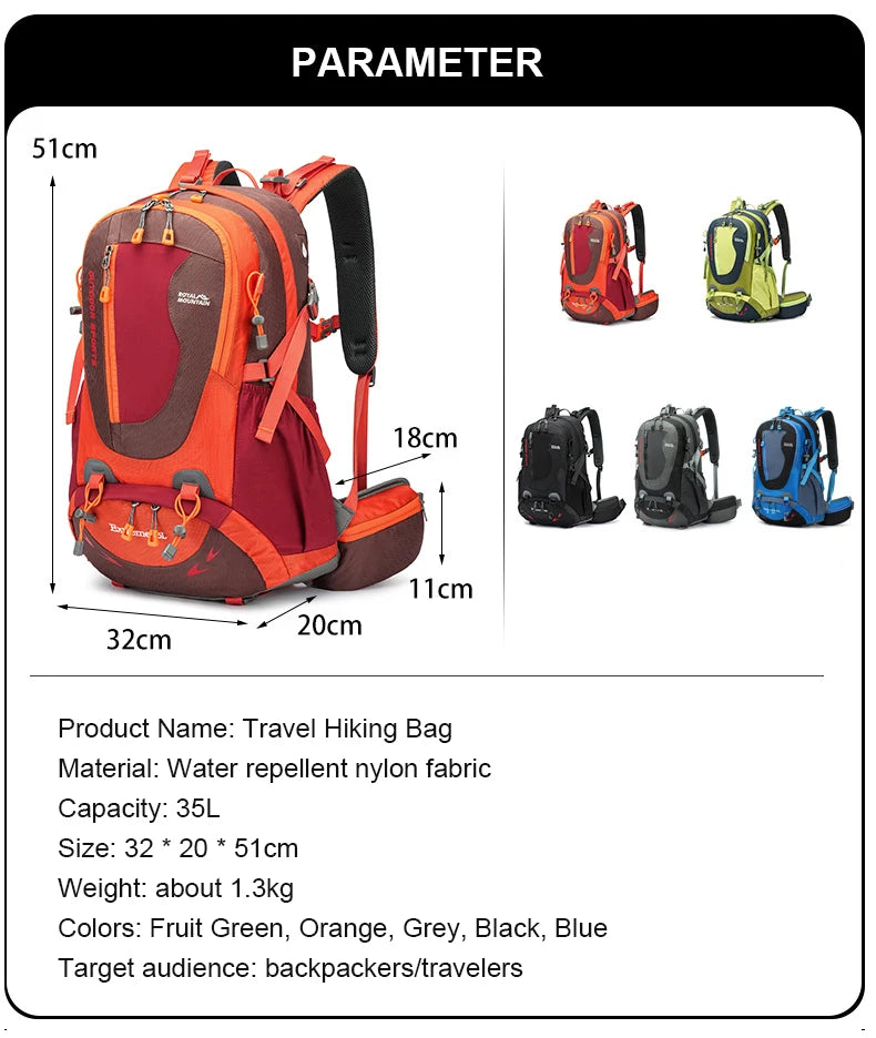 35L Hiking Backpack for Men Women Trekking Climbing Backpacks with Backplane Sports Bag Travel Luggage Bag