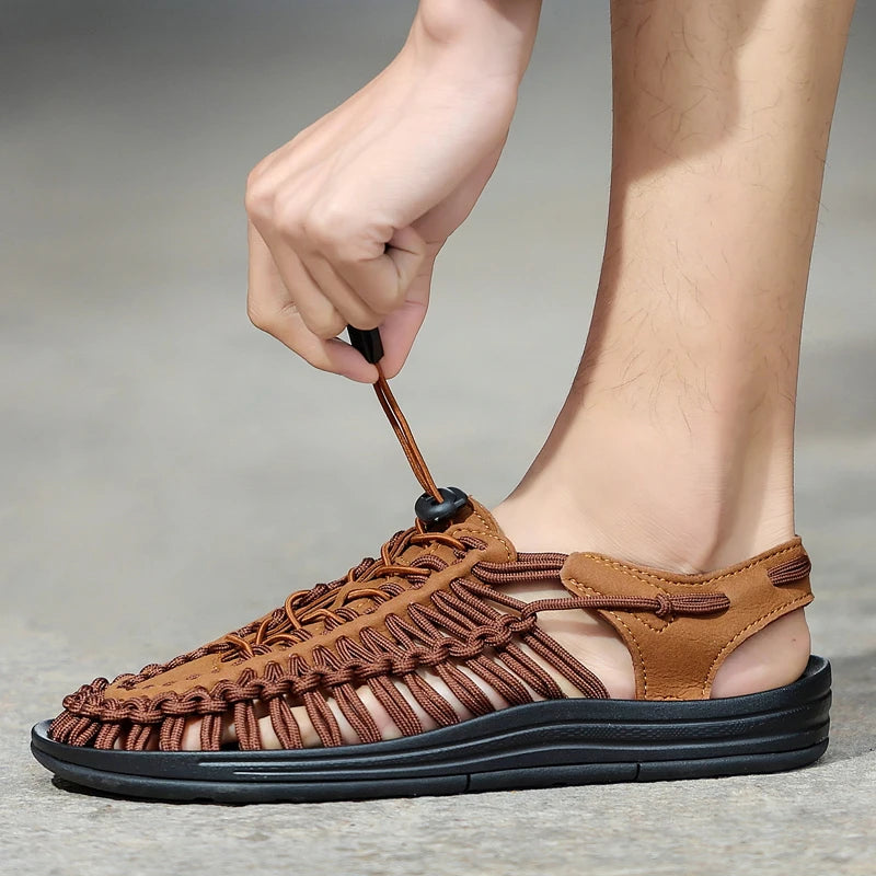 Men Sandals Summer Weave Shoes Boys Sandal Mens Sandles Outdoor Breathable Comfort Slip On Plus Big Size 45 46 Sandalias Hombre