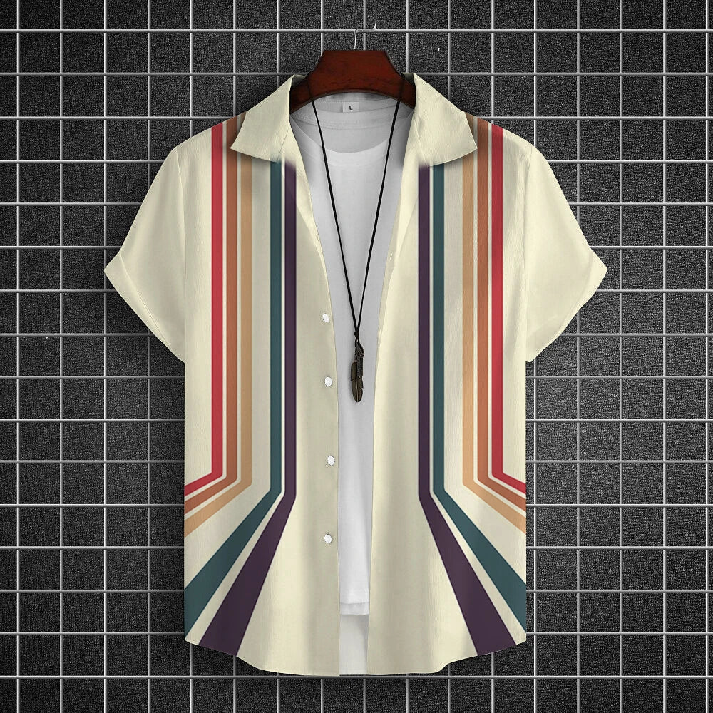 Simple Shirts For Men 3d Stripe Printed Men'S Clothing Loose Oversized And Blooms Casual Short Sleeved Daily Street Tops