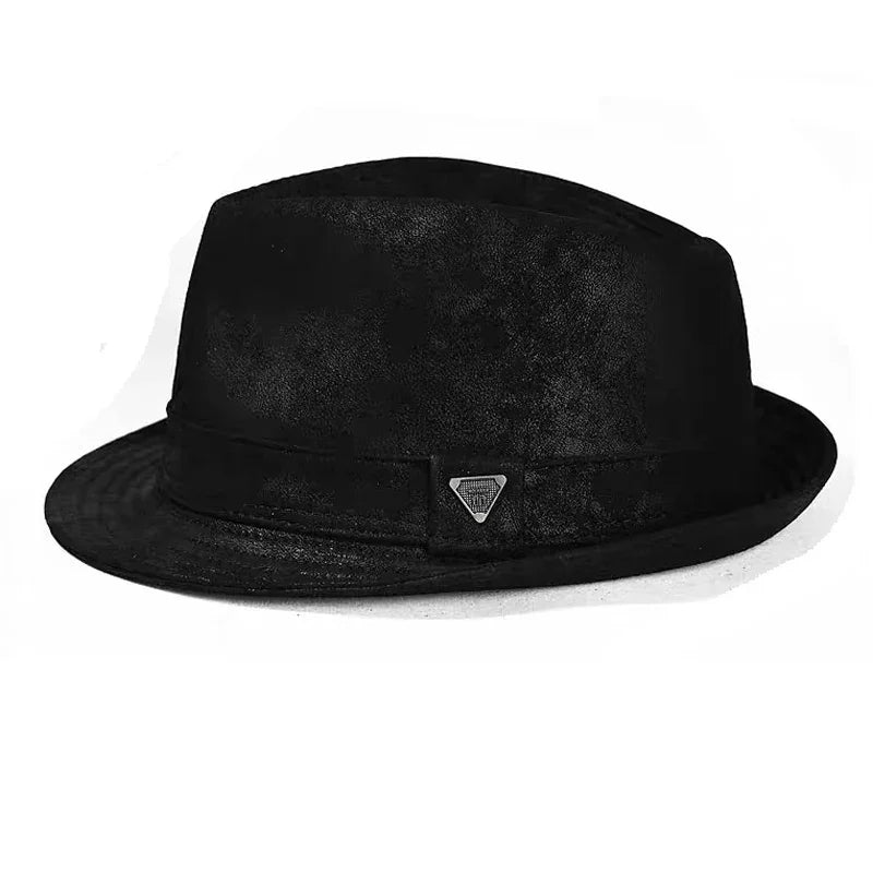 New Man High Quality Genuine Leather Cowhide Formal hat Gentleman Cow Skin Short Brim Black/Brown Top Hat Male Shows Gentleman