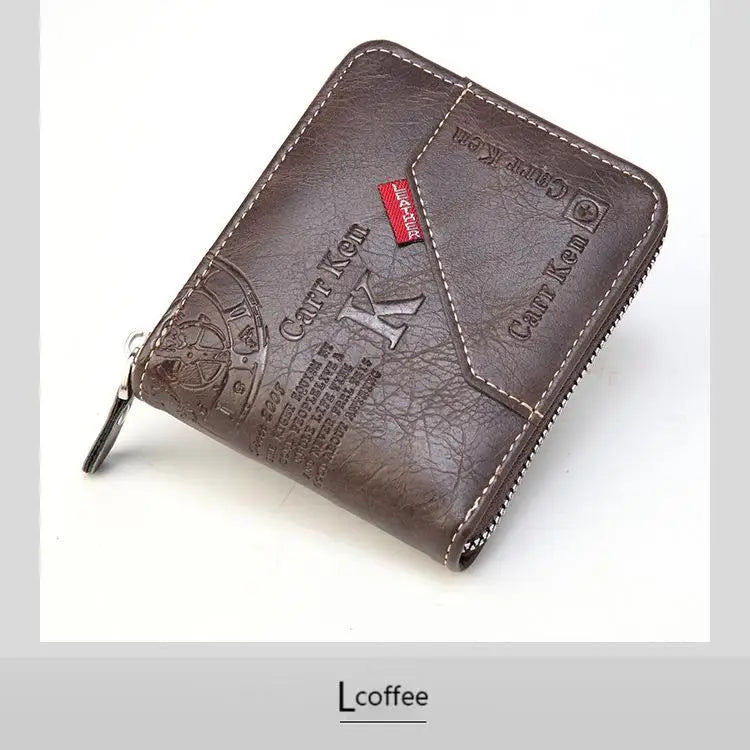 Men’s PU Waxed Oil Leather Wallet – Short Bifold Coin Purse with All-Around Zipper for Cash & Cards