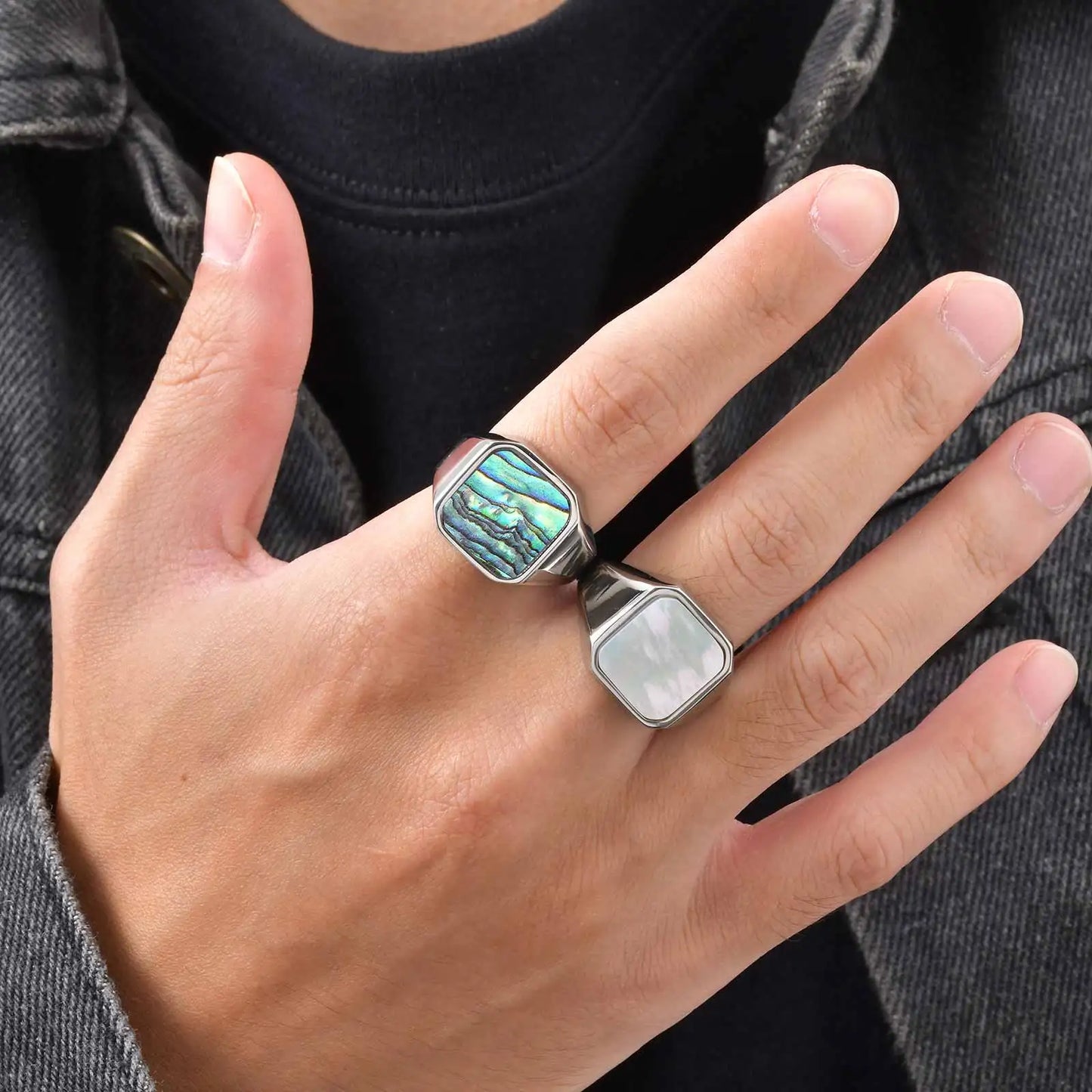 Vnox Punk Square Signet Ring for Men Boys, 17mm Wide Silver Color Stainless Steel Finger Rings, Hip Hop Party Jewelry Gifts