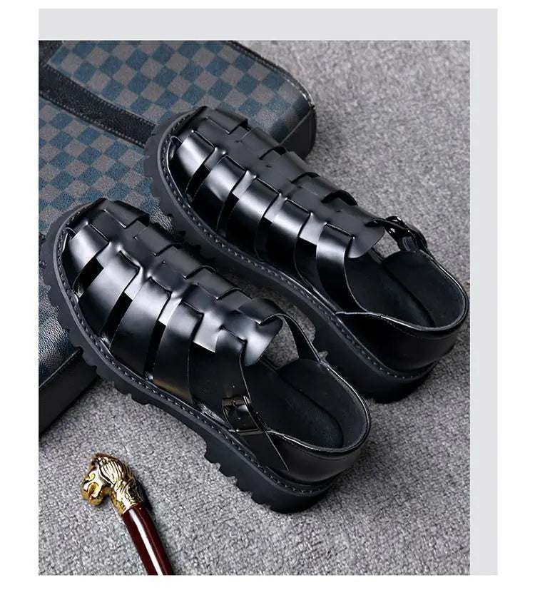 Fashion New Designer Platform Sandals for Men 2025 Summer Buckle Leather Dress Sandal Shoes Man Big Size Black  Sandalias Hombre