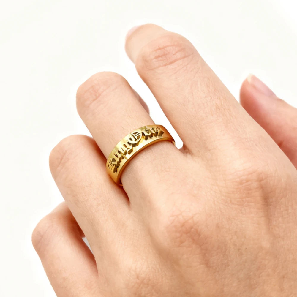 Custom Silver Men's Ring Chunky Gothic Rings Old English Personalized Luxury Name Ring Stainless Steel Jewelry Boyfriend Gift