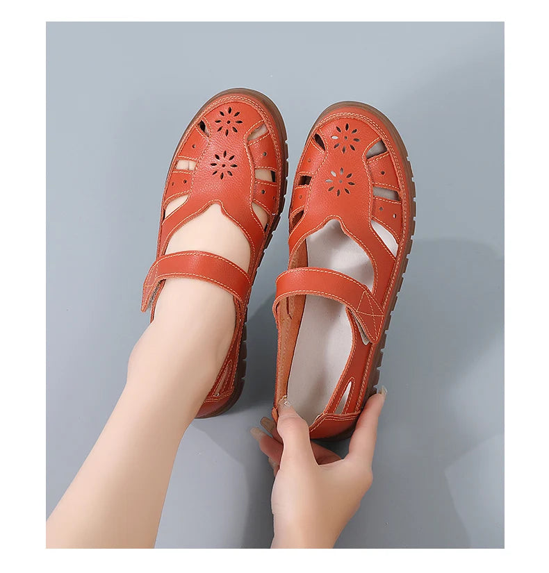 Sandals Summer Breathable Leather Slippers Women Fashion Non-Slip Casual Roman Shoes Ladies Sandals on Sale Off White Shose