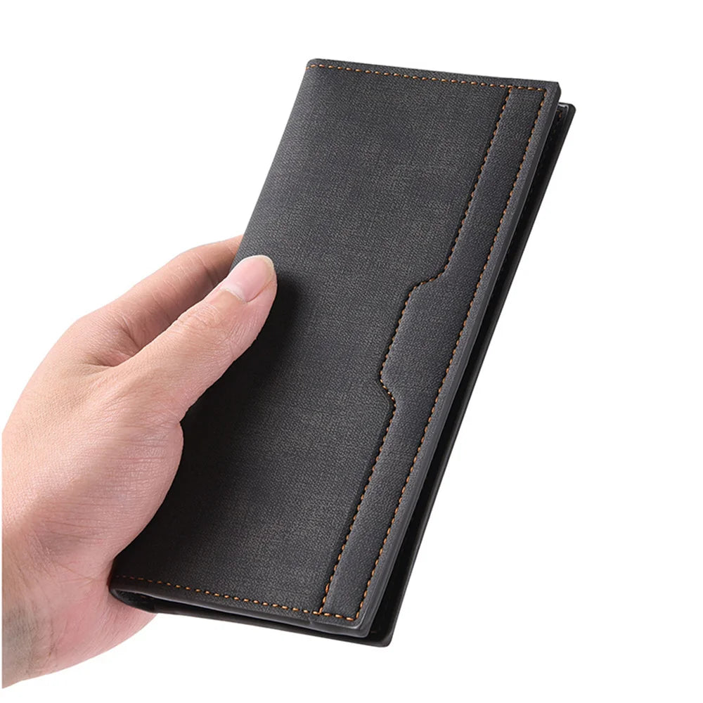 Men's Long Wallet Driver's Licence ID Wallet Card Case Leather Business Wallet Large Capacity Money Clip Simple Card Holder