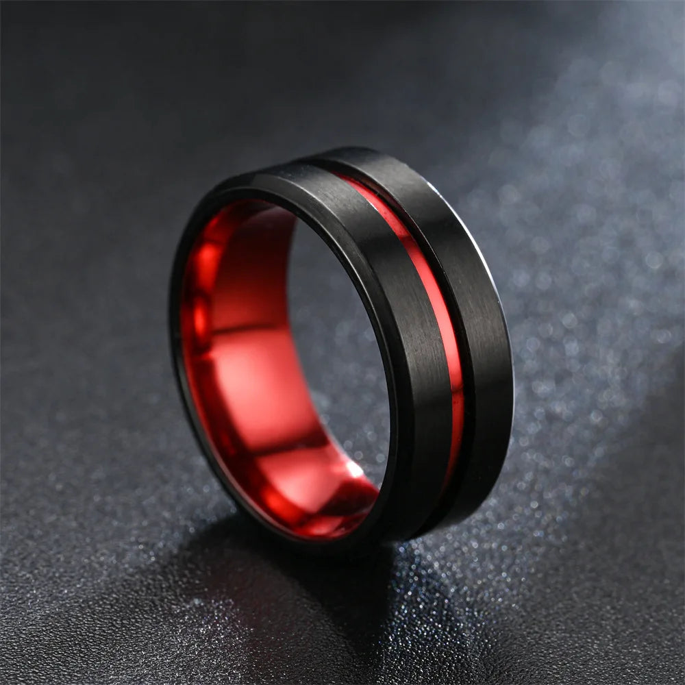 Fashion 8mm Green Color Titanium Stainless Steel Rings for Men Women Black Brushed Men Promise Rings Wedding Party Jewelry Gifts