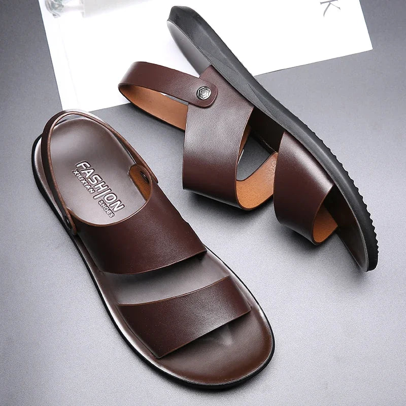 Summer Dress Men Sandals Leather New 2025 Fashion Vintage Men Shoes High Quality Soft Comfort Casual Flats Beach Male Slippers