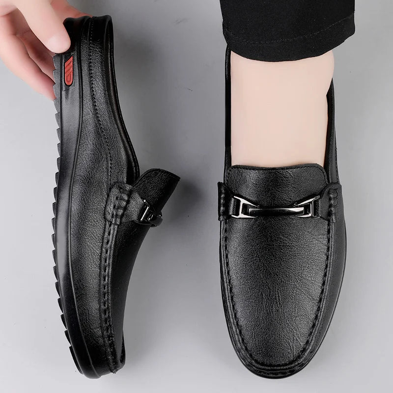 Men Casual Summer Shoes Hollow Out Men's Driving Shoes High Quality Male Business Shoes Half Slippers Genuine Leather Loafers