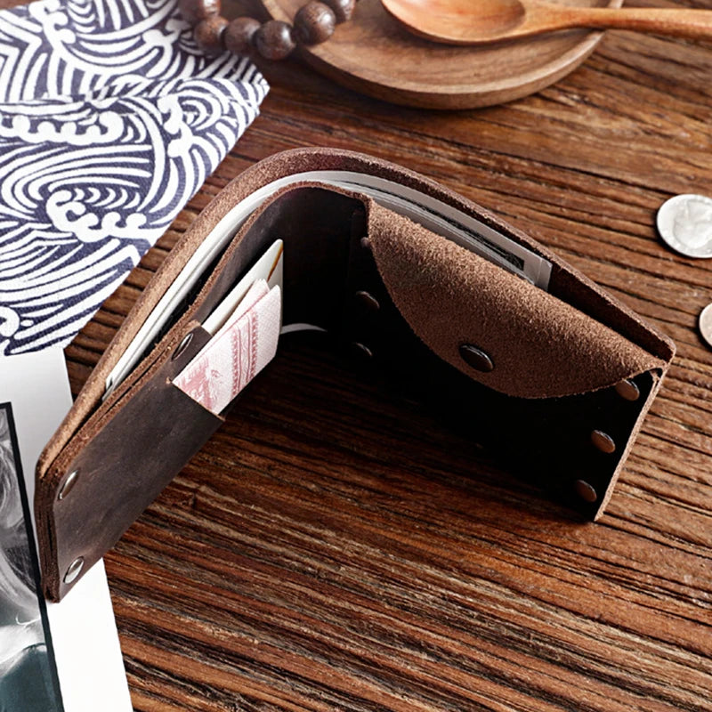 Vintage Genuine Leather Wallet for Men Handmade Card Holder Coin Pocket Purse Money Clip