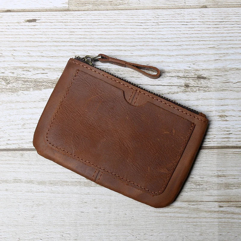 Hand-Made Leather Mini Wallet Man Retro First-Layer Cow Pickup Bag Change Purse Crazy Horse Leather Simple Driver's License Bag