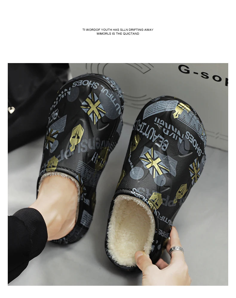 Slippers for Men Wear-resistant Shoes for Men Men's Flip Flops Added Cotton Waterproof Slipper Soft and Comfortable Non-slip