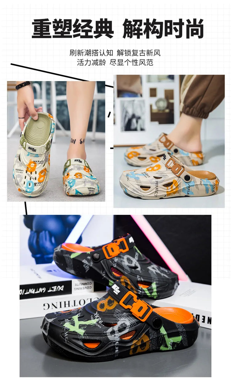 2025 New Men's Clogs Slippers Home Platform Sandals Summer Outdoor Beach Water Shoes Non-slip Male Sneakers Lightweight Sandals
