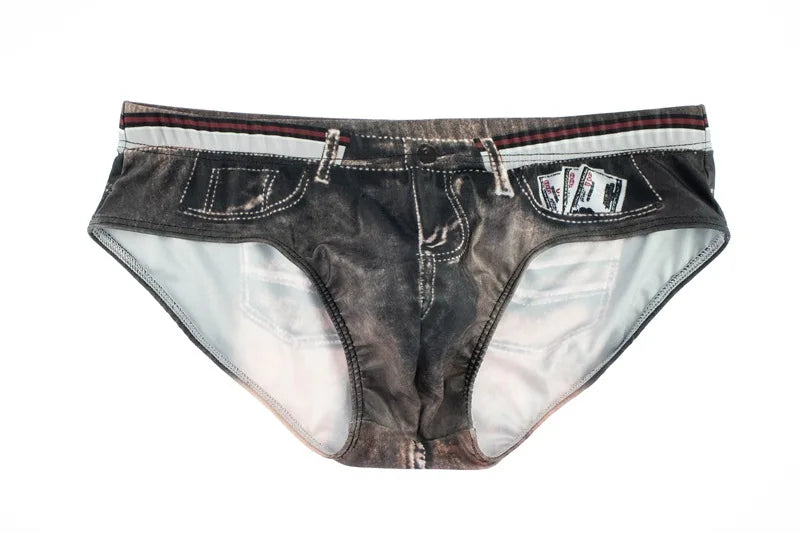 Brief Underwear Men Sexy Denim Short Boxers Men Boxers Man Underpants Breathable Pouch Jeans Printed Bikini Swimwear Male Young