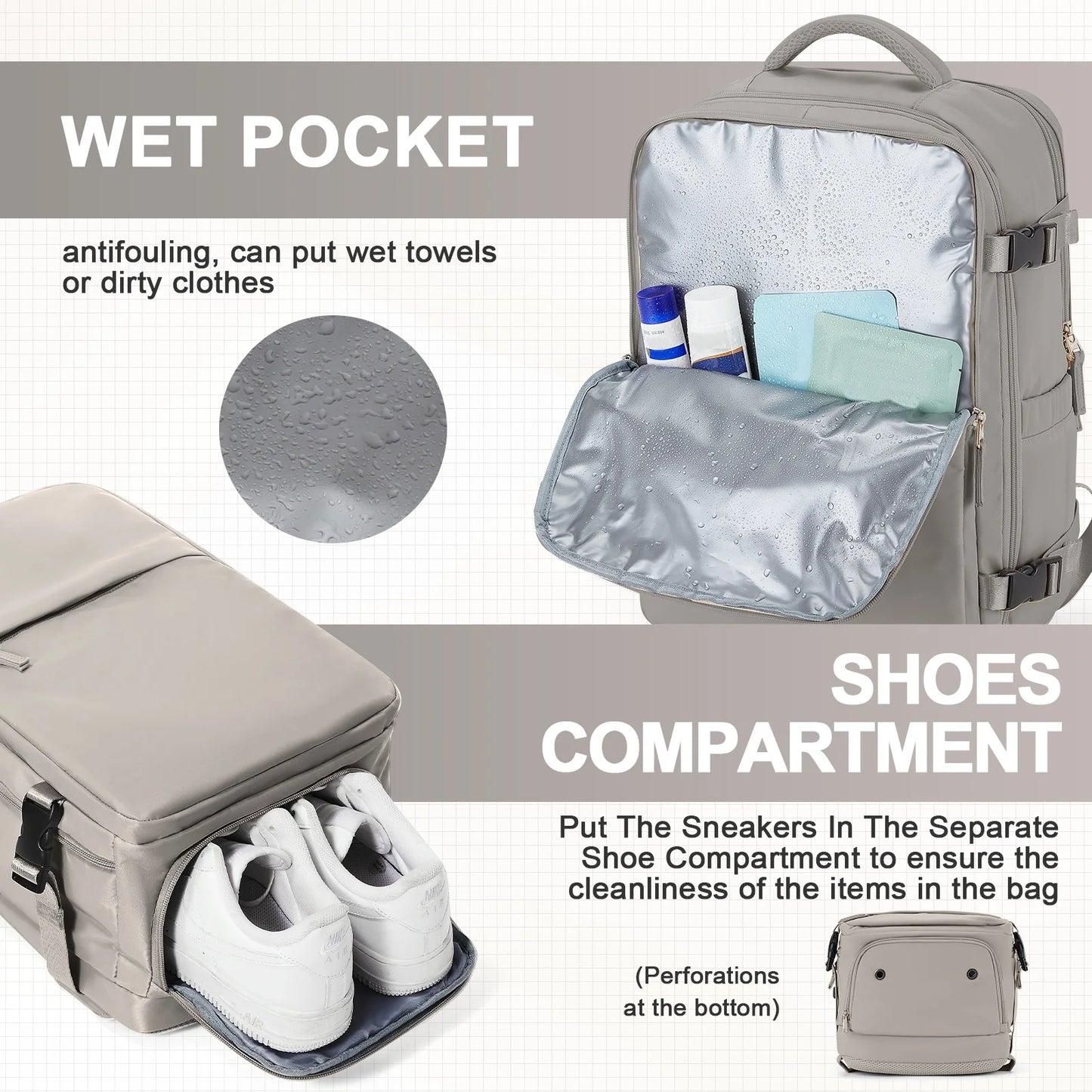 Travel Backpack for Men Women, 40L Flight Approved Carry on Hand Luggage, Anti-Theft Business Laptop Large Daypack Weekender Bag