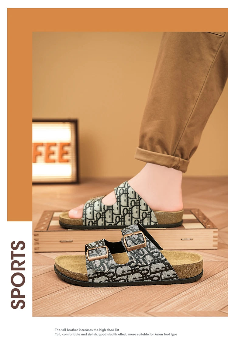 2025 Luxury Cork Slippers for Men Fashion Print Designer Slides Man Summer Mules Slippers Men Comfortable Brand Sandals Unisex