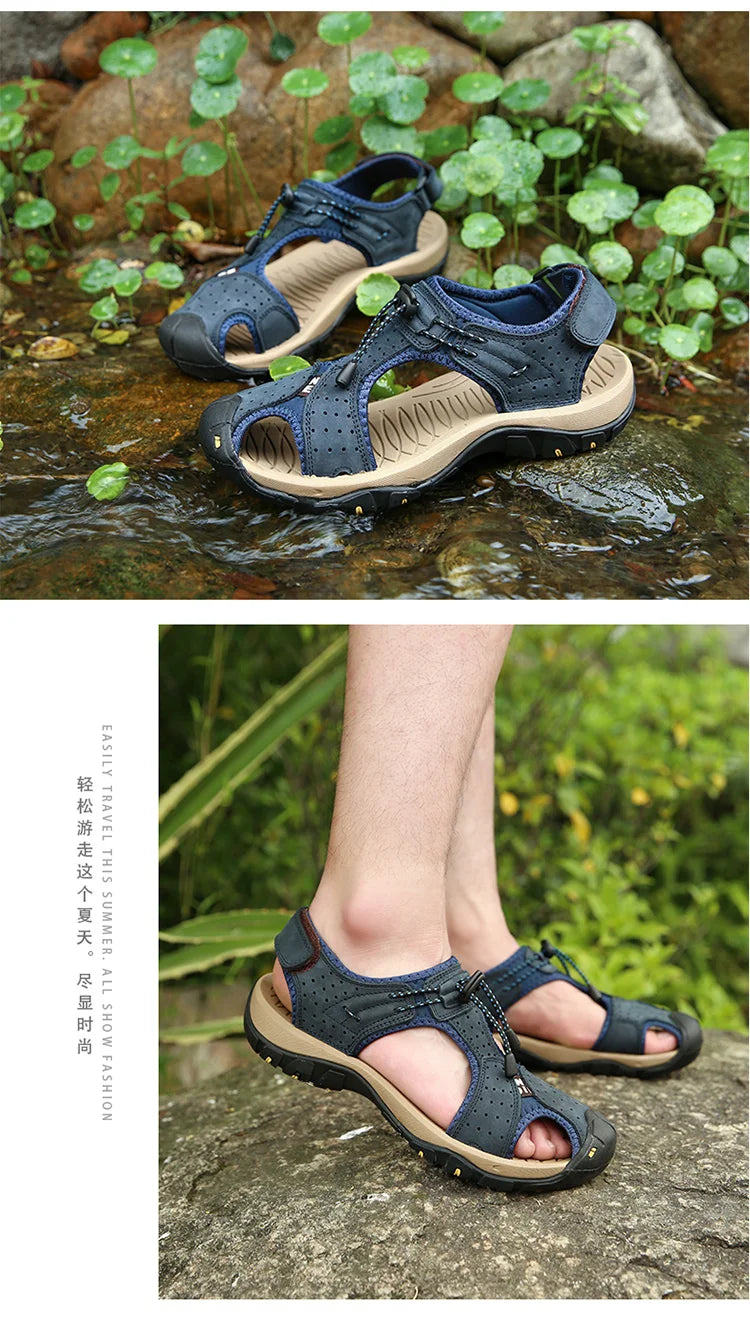 Summer Hiking Sandals for Men Quick Dry Outdoor Trail Walking Closed Toe Water Sandals Casual Lightweight Summer Beach Shoes