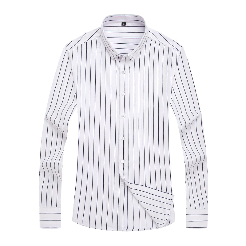 Men's Classic Striped Shirt, Single-breasted Long-sleeved Shirts Autumn New Men Top Red Blue Black Slim Version Male Chemise
