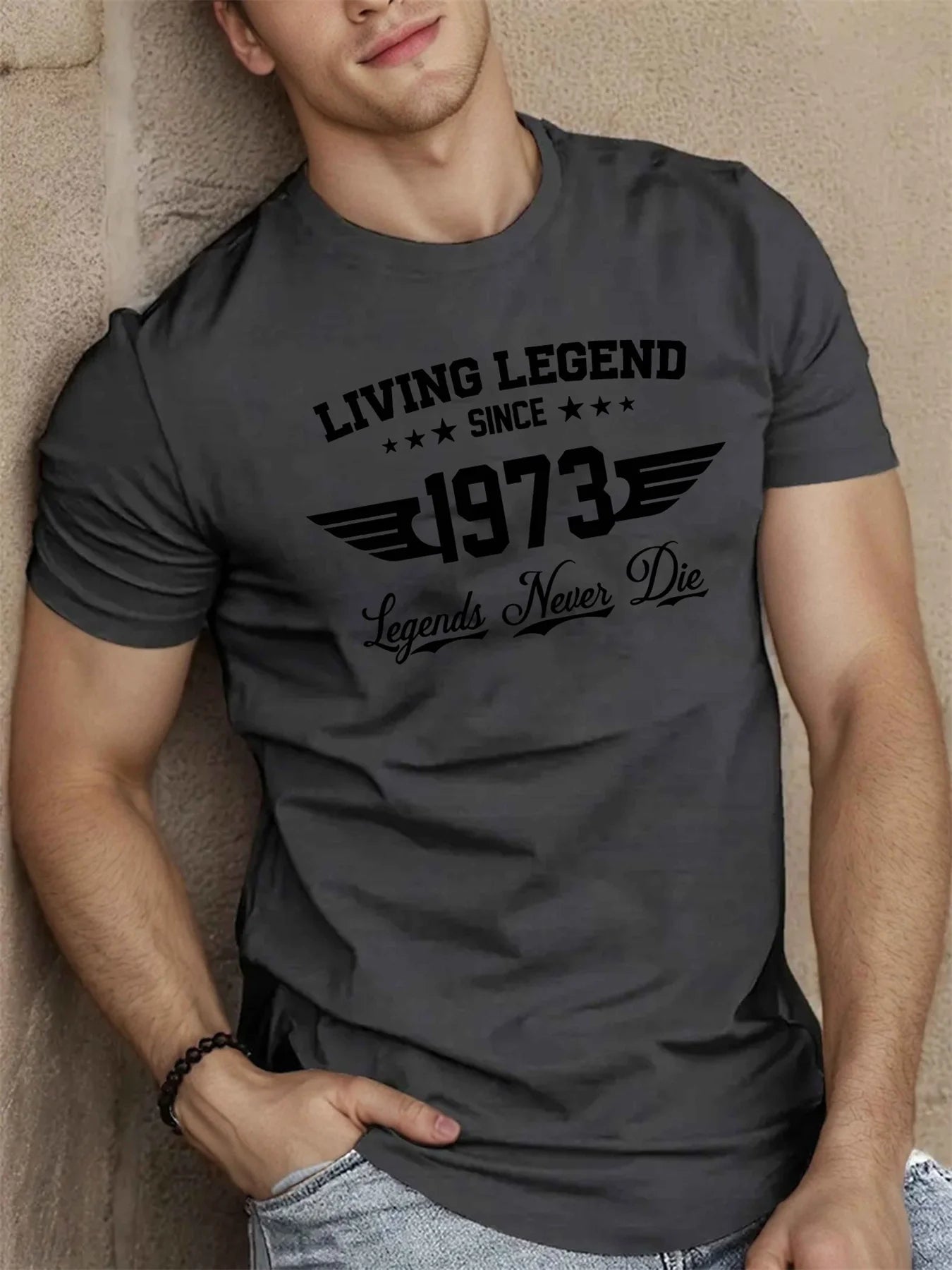Summer men's 100 cotton casual loose plus size SINCE 1973 pattern printed sports comfortable round neck short sleeved T-shirt