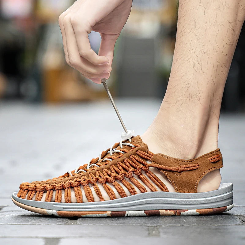 Summer Men Sandals Weaving Design Beach Sandals Breathable Casual Flat Roman Mens Shoes Outdoor Couples Sandals