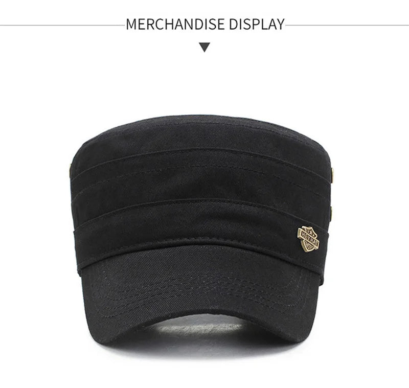 Men  Cap Summer Autumn Casual Cadet Hat Flat Top Caps Female Vintage Hats Bone Man Cap Fashion Shade Cotton Cap